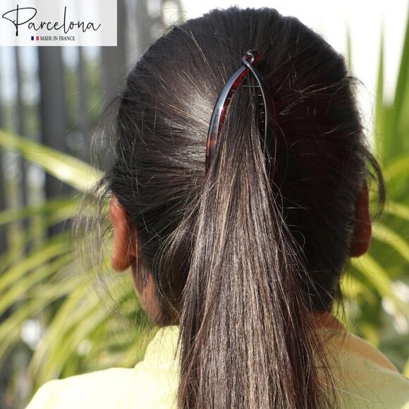 French Tortoise Shell Black Ponytail Hair Clips Set of 2 for Women Girls main image 9